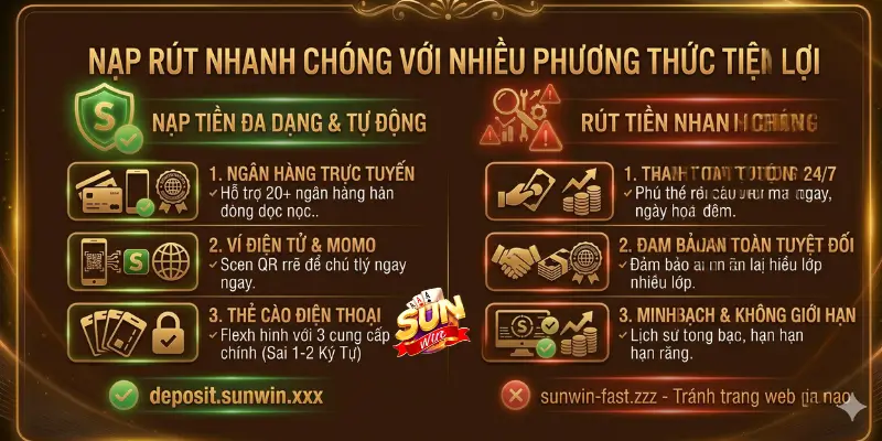 Nạp rút nhanh chóng với nhiều phương thức